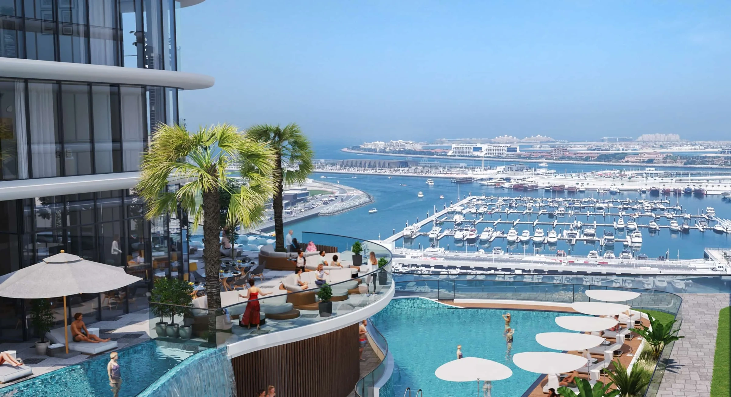 Sobha SeaHaven / Landscaped pool deck and harbour outlook