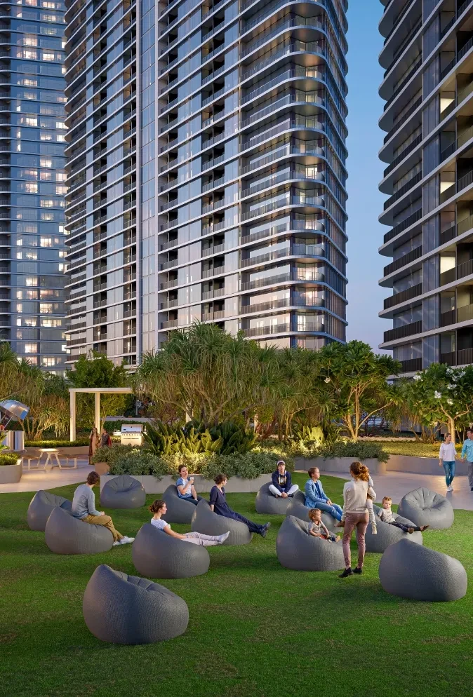 Sobha Solis / Evening garden and residential façades